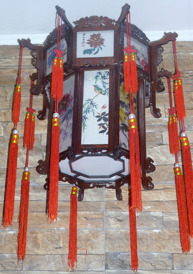 Китайский фонарь подвесной двухъярусный восьмигранный с живописью. d650, h850 (мм). Артикул К2-Д8-Ж